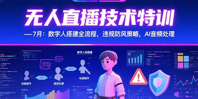 无人直播技术特训-7月：数字人搭建全流程，违规防风策略，AI音频处理-百创网