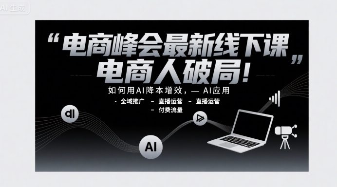 电商峰会最新线下课，电商人破局，如何用AI降本增效，AI应用-全域推广-直播运营-付费流量-百创网
